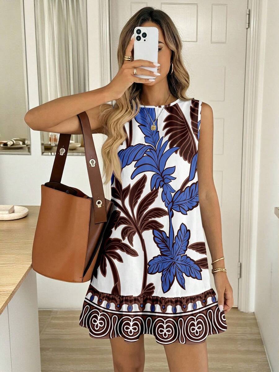 Easowa Women's Mini Dress With Coconut Tree Placement Print, Suitable For Spring/Summer Spring - Multicolor - View 1