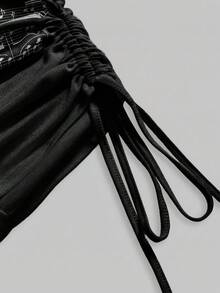 ROMWE Grunge Punk Romantic Punk Cross & Letter Print Women Off-Shoulder Long Sleeve T-Shirt Top - Black - View 3