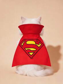 SUPERMAN X SHEIN 1 buah Hiasan Jubah Hewan Peliharaan Berlogo, Kerah, Cocok untuk Anjing, Cocok untuk Kucing - Merah - View 5