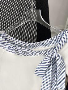 GlowEve 女士时尚条纹拼接浪漫优雅休闲通勤约会派对用餐长袖T恤，春夏款 - 彩色 - 查看 5