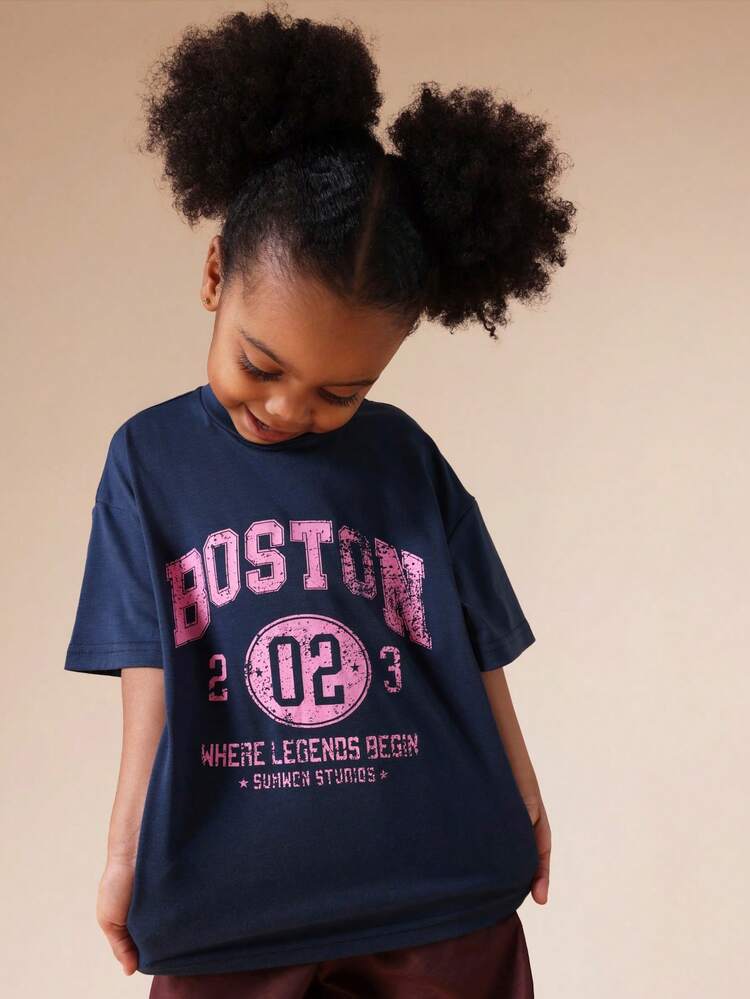 Oversized Boston Graphic Crew Neck Tee