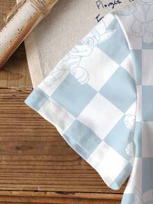 SHEIN | PAW Patrol Young Boy Casual Checkered Cartoon Dog & Letter Print Round Neck Short Sleeve T-Shirt, Summer - White - View 4