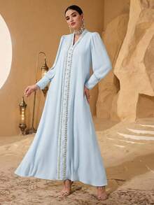 SHEIN Najma Elegant Floral Lace Patchwork Women Simple Fashionable Young Dress - Baby Blue - View 6