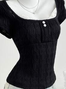 Elamini Dam T-shirt med kort ärm och kontrasterande spets, sommar, avslappnad - Grå - Visa 5