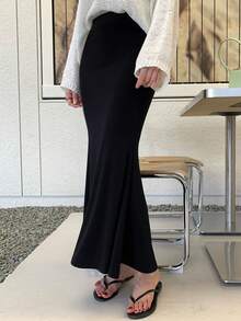 DAZY 优雅法式高腰显瘦鱼尾裙（女款） - 黑色 - 查看 1