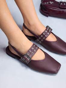 CUCCOO GRLICON Sepatu Flat Slip-On Ujung Persegi untuk Wanita, Cocok untuk Hari Valentine - Burgundy - View 2
