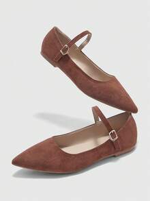 CUCCOO BIZCHIC Women's Pointed Toe Buckle Design Casual Everyday Commute Versatile Flat Shoes Spring Shoes - Brown - View 2