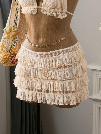 Bellisia Minifalda de color albaricoque, traje de baño, conjunto de playa para vacaciones de verano