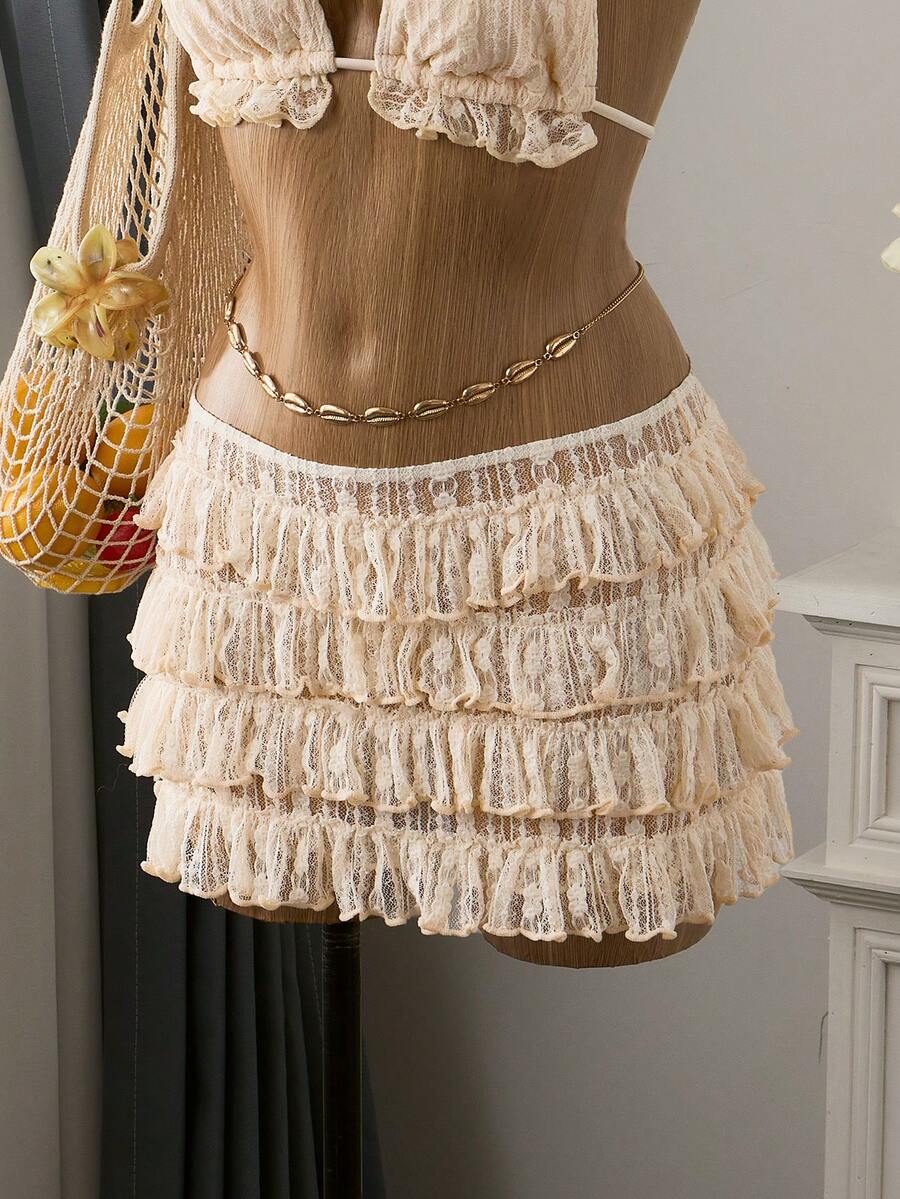 Bellisia 女士杏色迷你罩裙，适合夏季海滩度假 - 杏色 - 查看 1