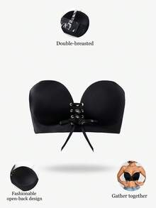 DesireSculpt 1pc Women's Wireless Lightly Lined Bra, Invisible Back, Versatile Wearing, Black - Black - View 4