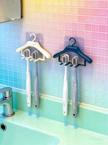 Joivida Creative Mini Hanger-Shaped Toothbrush Holder Wall-Mounted Drill-Free Toothbrush Storage Rack For Couples Bathroom Vanity Toothpaste And Toothbrush Organizer Space-Saving Home Storage Tool - Multicolor - View 7