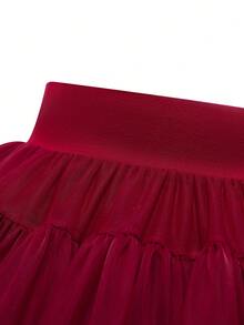 Young Girl' Elegant Red Tulle Puff Skirt, Suitable For Spring, Summer, Autumn, Suitable For Outings, Parties And Events, Can Be Paired With T-Shirts Or Blouses, Giving A And Passionate Vibe - Red - View 5