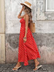 Pariaura Đầm slip chấm bi kiểu Pháp dành cho nữ - Đỏ - Xem 7