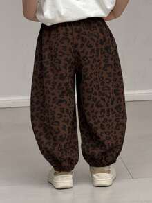 DAZY Young Boy Elastic Waist Leopard Print Loose Casual Harem Pants - Brown - View 6