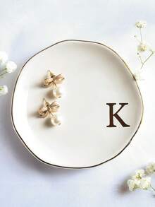 Nitials Ring Dish Jewelry Tray With Personalized A-Z Monogrammed Gifts Wedding Engagement For Women Friends Sister,Ceramic White - Multicolor - View 23