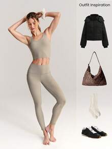 GLOWMODE Set maiou scurt FeatherFit™ Active și colanți cu talie înaltă - Kaki - Vizualizare 9