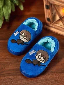 HARRY POTTER X SHEIN Cute Embroidery Cartoon Hedwig Blue Children's Boys Non-Slip Indoor Elastic Band Slippers Toddlers & Kids Soft Plush Warm House Shoes, Lightweight And Durable EVA Sole, Home Bedroom Air-Conditioned Room,Spring & Autumn & Winter - Blue - View 9