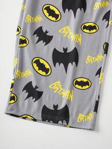 BATMAN X SHEIN Plus Size Men's Comfortable Bat Print Long Sleeve Top And Pants Pajama Set, Autumn - Black - View 8