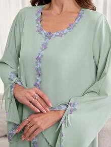 Al Najma Women's Elegant Embroidered Applique Turkish Abaya & Arabic Traditional Maxi Dress - Baby Blue - View 5