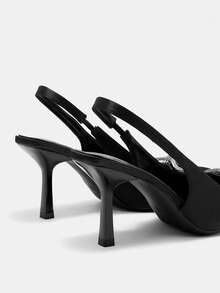 CUCCOO CURVES Women Shoes Women's Pointed Head With Rhinestone Bow Design Daily Versatile Fashion High-Heeled Single Shoes - Black - View 3