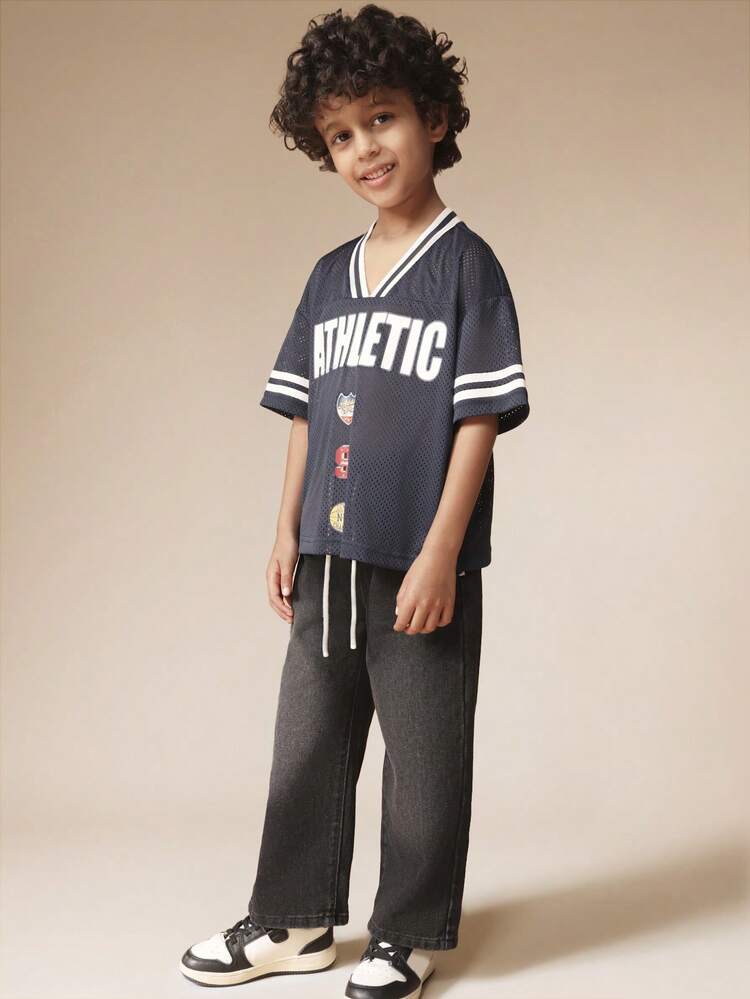 Oversized Jersey Tee With Athletic Badges