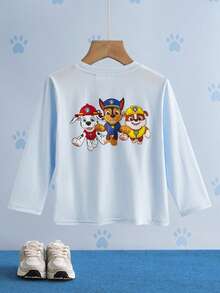 SHEIN | PAW Patrol Young Boy Cartoon Pattern Crew Neck Long Sleeve Pullover T-Shirt - Baby Blue - View 1
