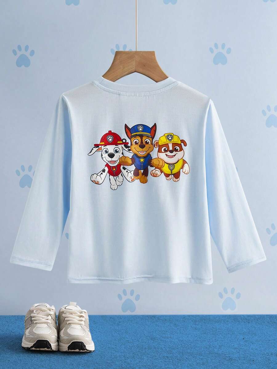 SHEIN | PAW Patrol Young Boy Cartoon Pattern Crew Neck Long Sleeve Pullover T-Shirt - Baby Blue - View 1