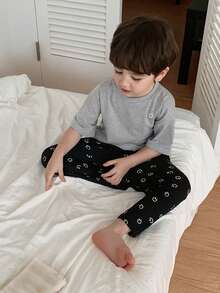 DAZY 男童宽松落肩T恤和印花长裤睡衣套装，春夏秋季款 - 黑色 - 查看 1