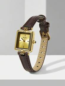 MOTF PREMIUM SQUARE GOLD LIZARD TEXTURE BELT WATCH - Brown - View 3