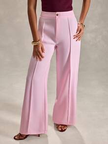 RueChic Women Solid Color Button Detailed Regular Fit Pants - Baby Pink - View 7