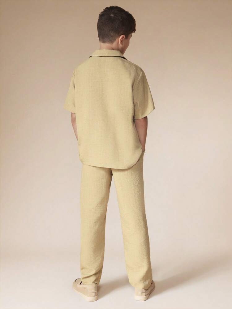 Completo camicia e pantaloni in lino testurizzato