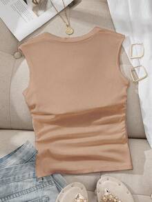 Comfortcana Square Neck Ruched Waist Padded Bra-Free Camisole - Khaki - View 2