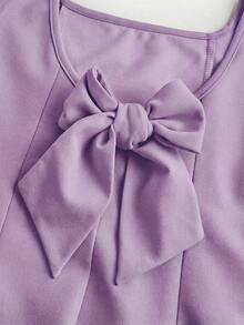 Firerie Kids Tween Girls Elegant & Cute Square Neck A-Line Patchwork Dress With Large Bow Back - Mauve Purple - View 3