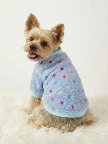 PETSIN 1件蓝色波点宠物卫衣，加厚柔软保暖圆领，适合狗狗，秋冬季穿着 - 彩色 - 查看 2