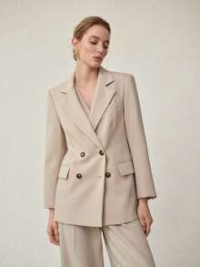MOTF PREMIUM BLAZER HOLGADO MINIMALISTA Y ELEGANTE DE DOBLE BOTONADURA, PRIMAVERA/VERANO - Caqui - Ver 4