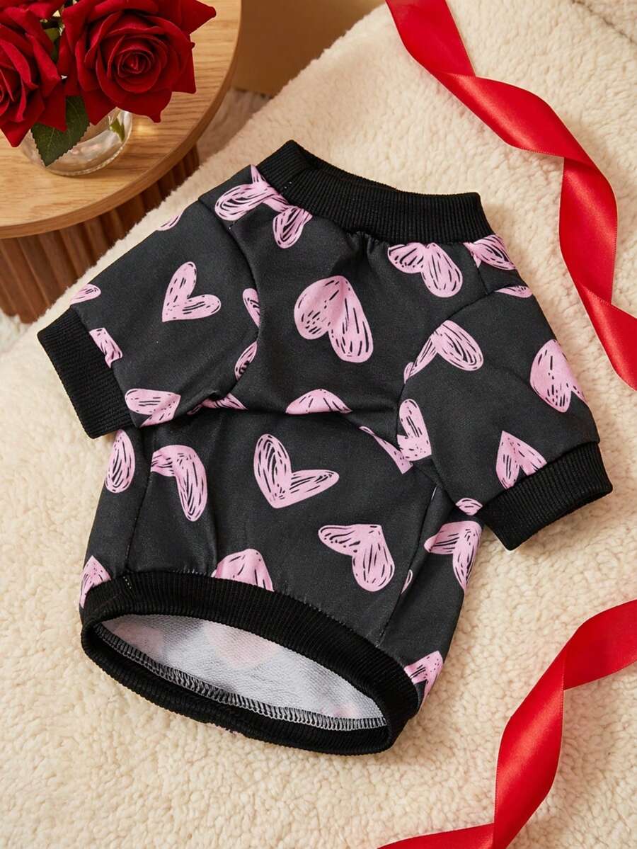 PETSIN 1 Printed Pink Heart-Shaped Sweatshirt, Thick And Warm Pet Style For Autumn And Winter, In Pink And Black Color - Black - View 1