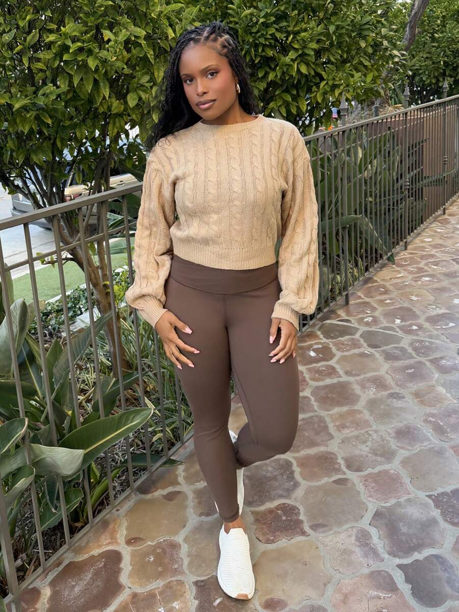 Tyla Gomez Women's Plain Round Neck Dolman Sleeve Casual Knit Sweater, Autumn/Winter,Long Sleeve Tops Knit Pullover Fall Outfit - Khaki - View 1