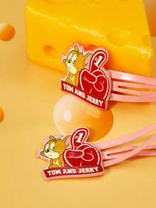 TOM & JERRY X SHEIN A Pair Of Cute Pink Cartoon Pattern Hairpins - Pink - View 4