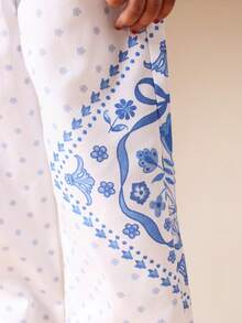 SUMWON Girls Peplum Tank Top Wide Leg Palazzo Pants Co-Ord Set Folk Print Summer Outfit Festive Occasionwear - Blue and White - View 6