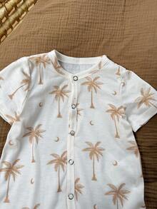 SHEIN 新生女宝宝可爱休闲卡通图案针织连体衣 - 米色 - 查看 7