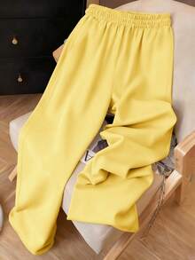 Resyla Y2K Style Cute Lemon Fruit Pattern Embroidered Ladies' Sweatpants, Vibrant Yellow Casual Ladies' Sweatpants - Yellow - View 2