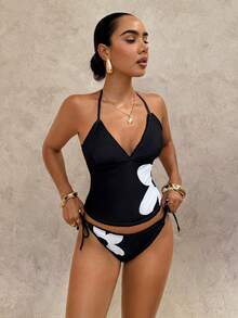 Swim Chiccia Sweet Cherry Plaid Bikini Set - Black and White - View 3