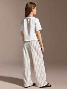 Tween Girl Leopard Print & Cherry Graphic Crew Neck Short Sleeve Casual T-Shirt Set, Summer - White - View 2