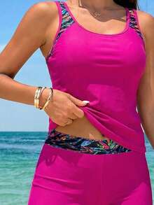 Swim Lushoire Bộ đồ bơi Tankini họa tiết hoa phối hợp dành cho kỳ nghỉ biển, bộ đồ bơi Tankini kèm quần short, bộ đồ bơi 2 mảnh ngắn cho nữ, bộ đồ bơi mùa hè 2 mảnh kèm quần short cho nữ, bộ đồ bơi Tankini kèm quần short, bộ đồ bơi 2 mảnh ngắn cho nữ. - Màu Hồng Tươi - Xem 5