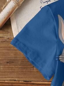 LOONEY TUNES X SHEIN 男童字母卡通图案圆领短袖T恤 - 白色 - 查看 4