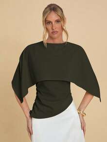 COSMINA 女士纯色简约休闲上衣 - 軍綠色 - 查看 4