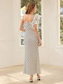 MOTF PREMIUM FASHIONABLE POLKA DOT LONG DRESS FOR WOMEN - Black and White - View 3