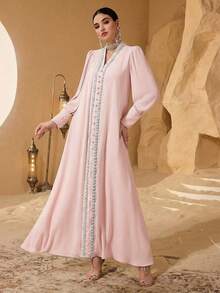 SHEIN Najma Elegant Floral Lace Patchwork Women Simple Fashionable Young Dress - Baby Pink - View 4