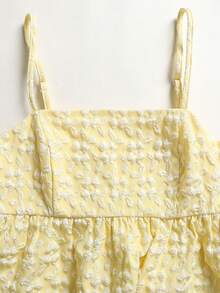 SHEIN Teen Girls' Casual Vacation Textured Cream Yellow Camisole And Pants Set, Summer - Yellow - View 4