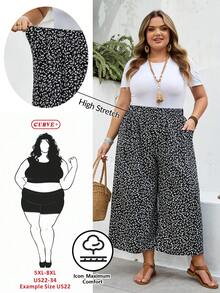 SHEIN CURVE+ 大码曲线尺码 US22 音乐节、海滨度假、波西米亚碎花阔腿休闲裤 - 黑與白 - 查看 1